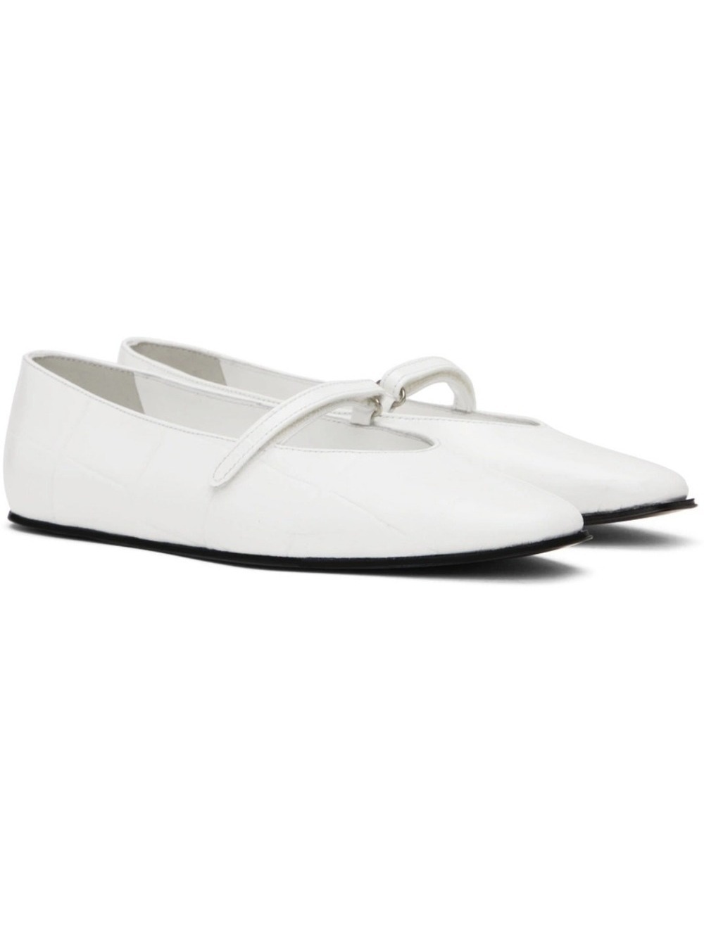 BY FAR White Croc Embossed Leather Mary Jane Ballet Flats Size 9.5